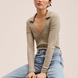 Mango RIBBED COTTON CARDIGAN size XS beige